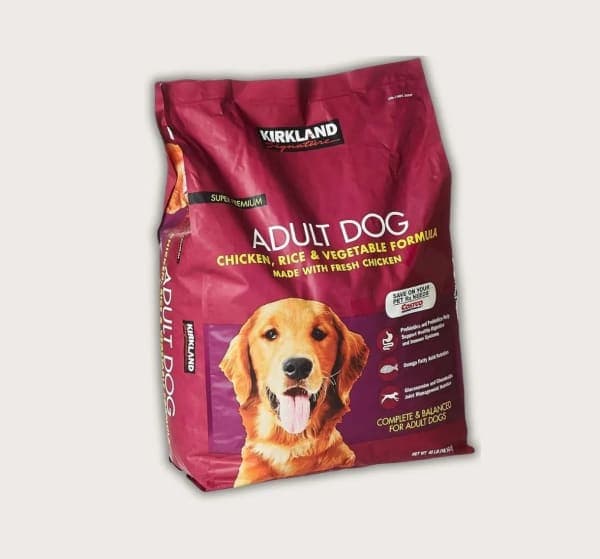 Kirkland Signature chicken rice and vegetable adult dog food 12kg bag front view