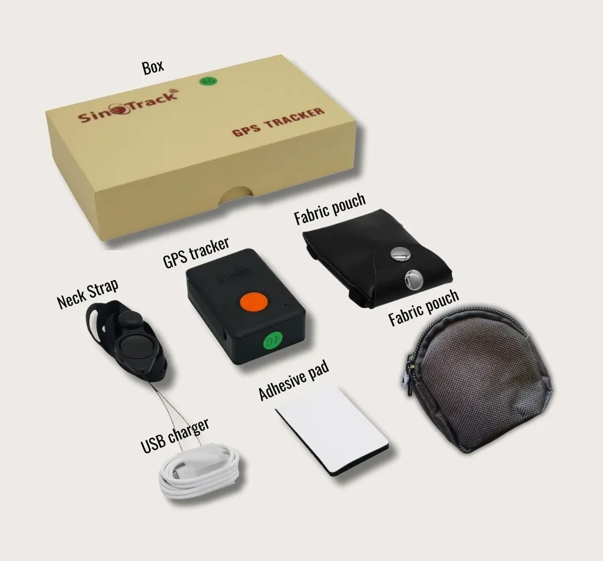 Cheeky Bobby 4G GPS dog tracker bundle including tracker device, neck strap, USB charger and pouches