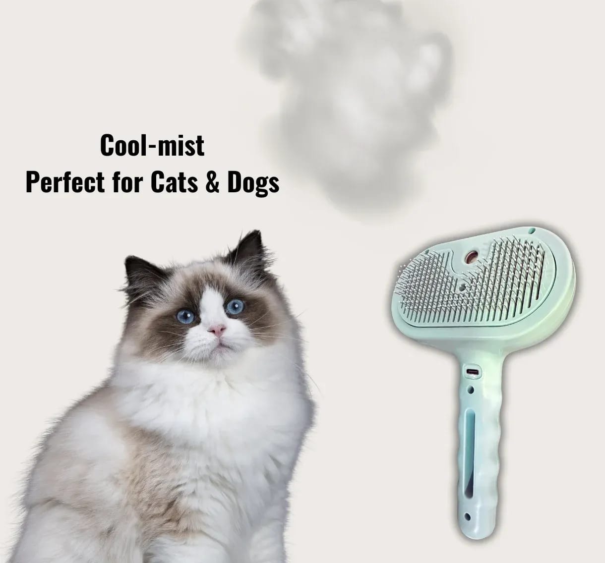 Green Cheeky Bobby 3-in-1 Steam Grooming Brush with cool-mist steam, perfect for grooming cats and dogs